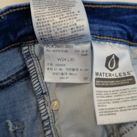 Levi's Slimming Straight Blue Denim Jeans Stone Wash Whiskering -24- 25 / 30 Mid - Picture 9 of 9